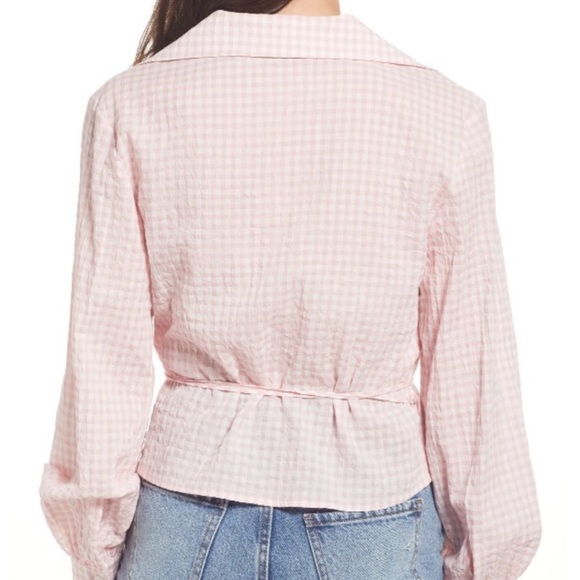 & Other Stories Seersucker Pink White Gingham Wrap Blouse - Picture 4 of 9